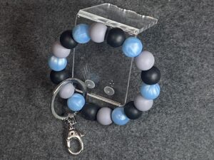 Blue marble and Black silicone bead key chain wristlet