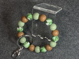 Green leaves neutral tone silicone bead keychain wristlet