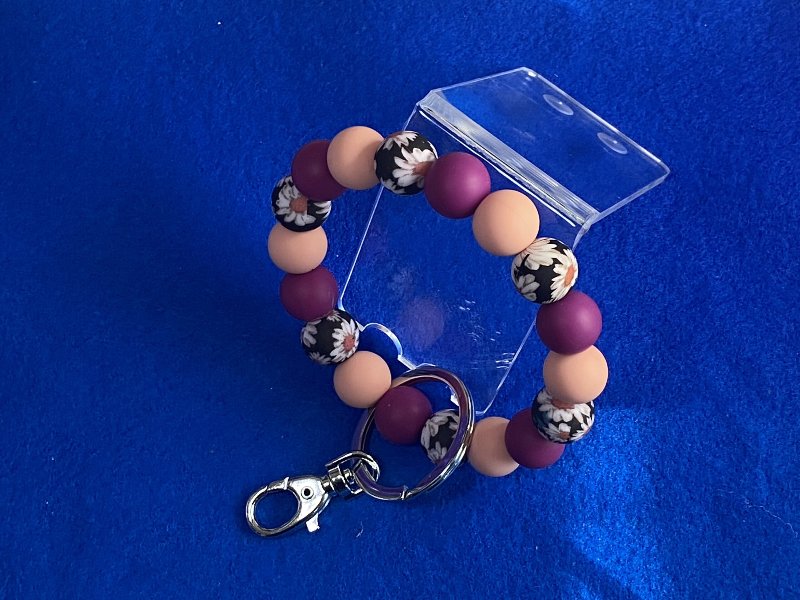 Flower and Purplish  silicon bead keychain wristlet