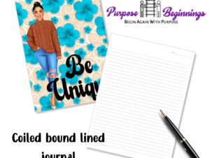 Brown sweater and blue flowers lined journal/notebook