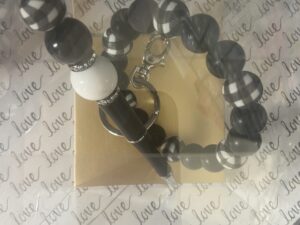 Black and White Plaid pen and Keychain Wristlet Sets